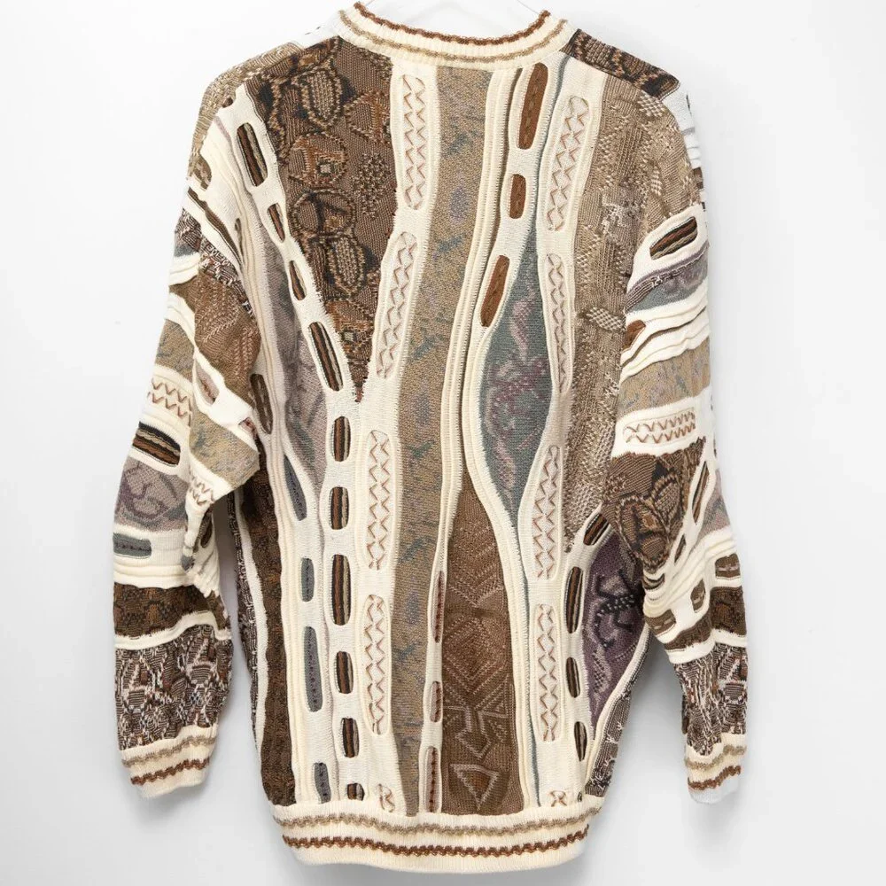Carlo Alberto Vintage Sweater Coogi Biggie Style Textured Cream Tan Size Large - Picture 2 of 6
